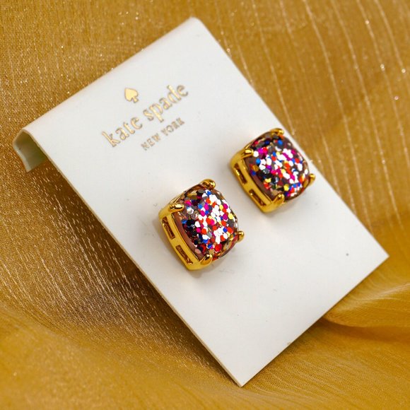 Kate Spade Small Square Studs Earrings in Multi Glitter + Dust Bag - Picture 2 of 3